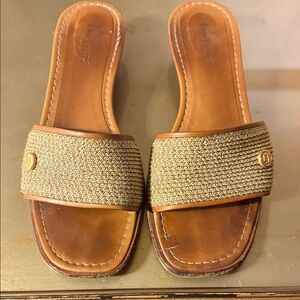 Eric Javits Tan Raffia Strap Slide Sandals
